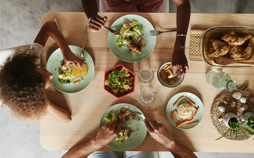 Healthy lunch on table top view